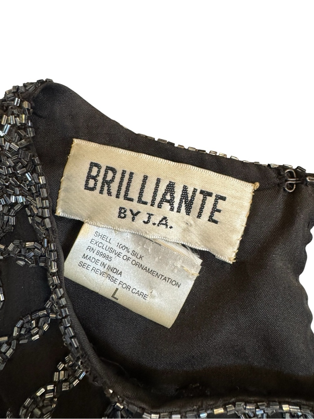 Vintage Brilliante by J.A. Black Silk Beaded Blouse Top Large Art Deco - Picture 2 of 11